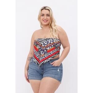 104. Taupe Multi Animal Print Satin Bandana Tube Top